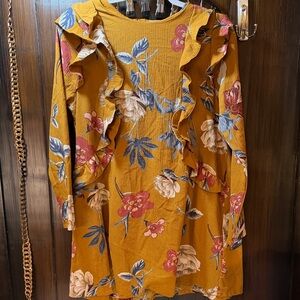 Umgee Mustard and Blue Textured Dress